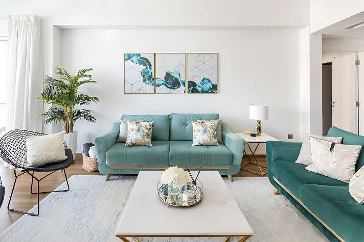 Bright modern living room with seating and decor